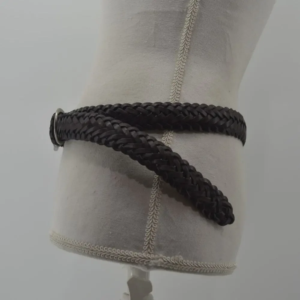 CRL Brown Leather Braided Weaved Men's Belt Silver Size 38